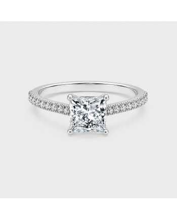 Bague solitaire diamant taille  princesse avec anneau pavé  en or 18K – Orelyna
