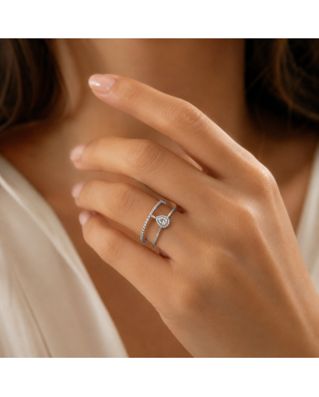 Bague Croisée Diamant  Poire & Halo Or 18K | Orelyna