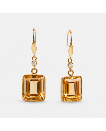 Boucles d'Oreilles Or Jaune 14K - Citrine Solaire & Diamants